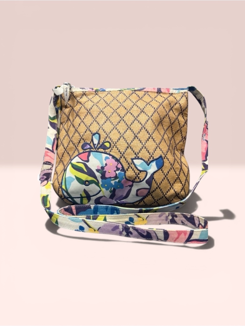 Vera Bradley Marian Floral Beach Crossbody Straw Whale Bag Like New - Picture 4 of 11